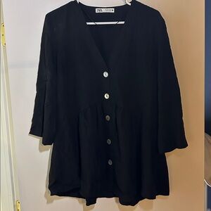 Zara Black V-Neck Blouse with Buttons